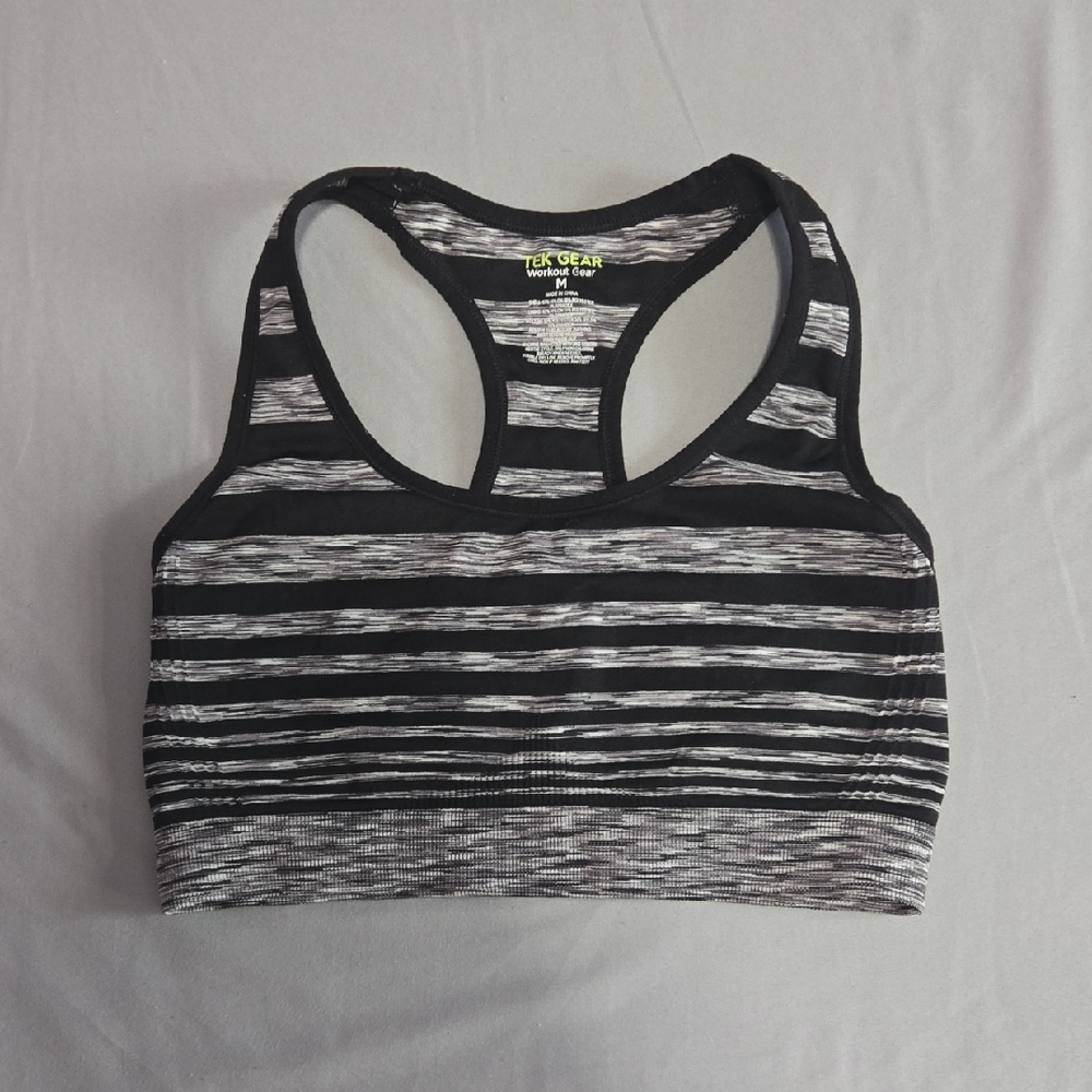 Tek Gear Black and Gray Patterned Sports Bra